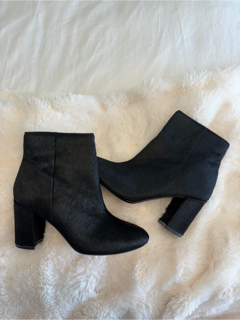 Women's Black calf hair Ankle Booties with Side Zip, new, size 38 (7.5 US)